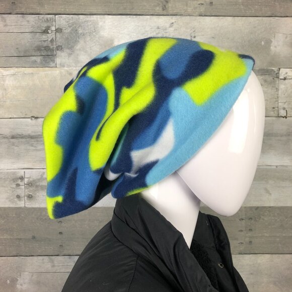 blue lime green white camo camouflage gaiter neck warmer fleece Scarf Tube cowl - Picture 3 of 10